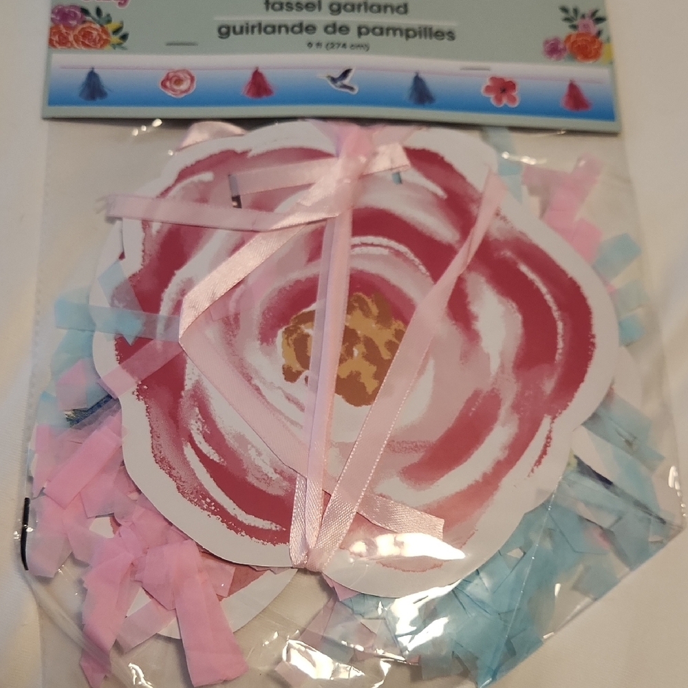 Floral Tassel Garland - Pink, Blue, and Gold Set Of 3
